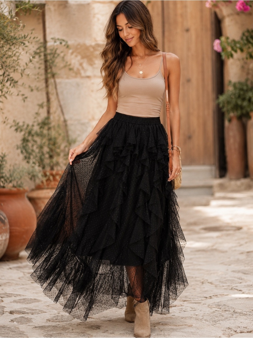 Live 4 Truth Black Tiered Ruffle Mesh Maxi Skirt